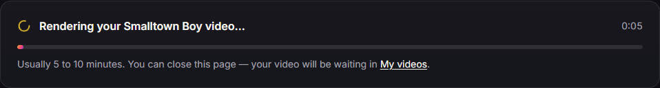The progress bar while the Smalltown Boy video renders