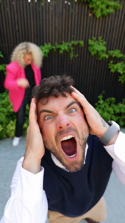 Part 1 of a Smalltown Boy AI video: the first person screams into the wide-angle lens